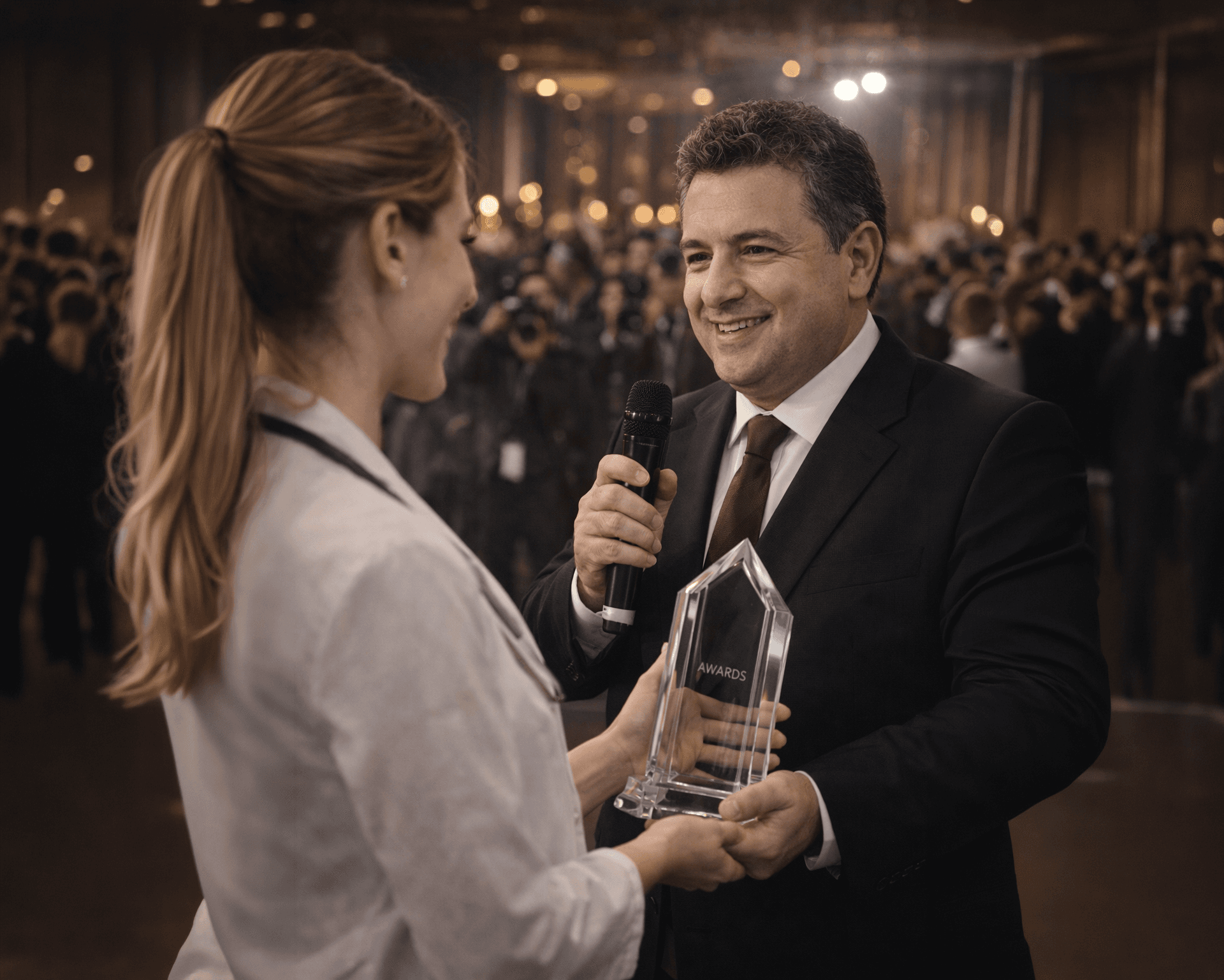 Award recipient on stage at Apex Awards